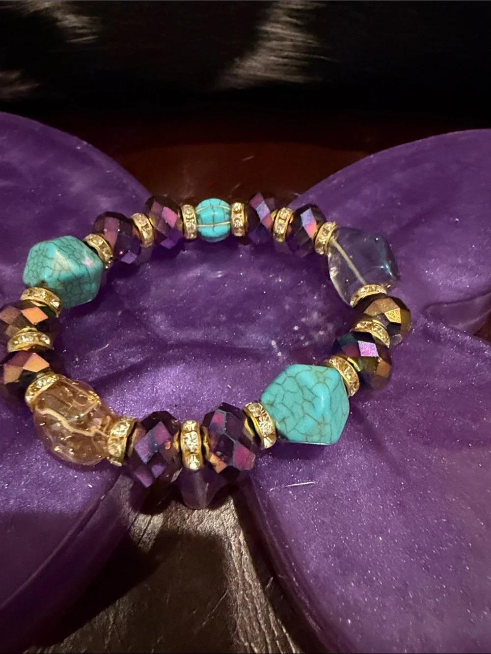 Turquoise & Purple Beaded Stretch Bracelet Set -Unbranded